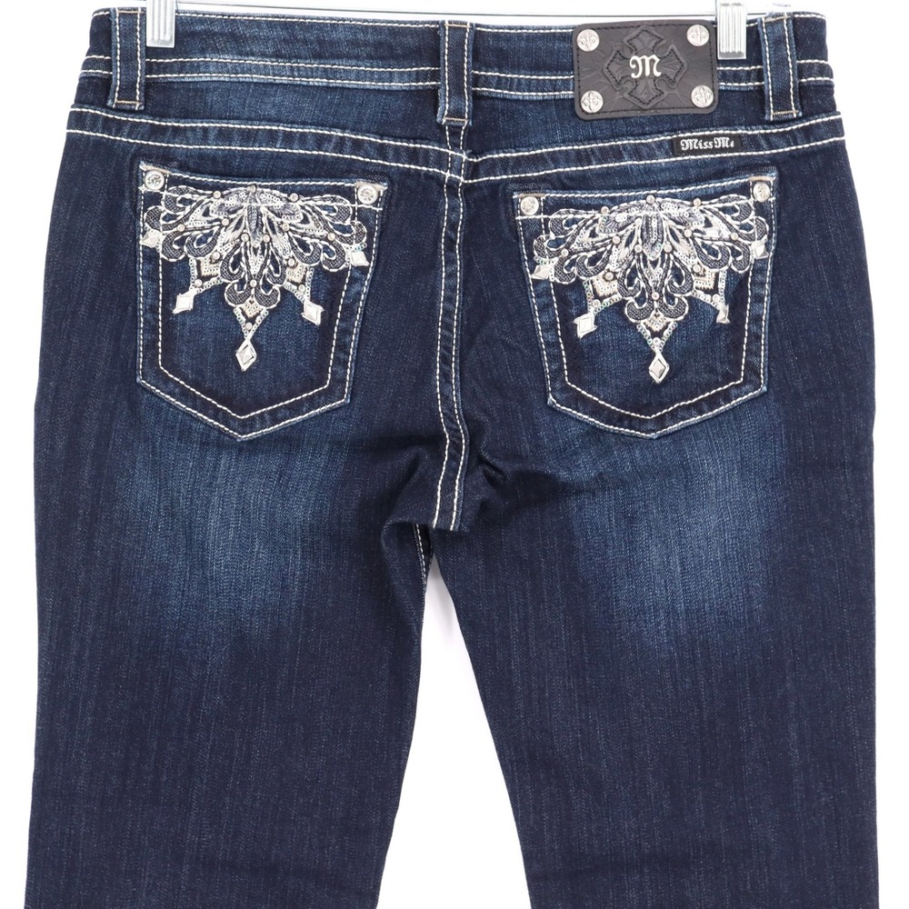 Miss Me Signature Boot Womens 33 Dark Wash Embellished Bootcut Jeans JP9000B NEW - Picture 9 of 9